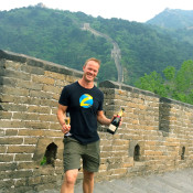 Enjoying champagne with our group on the Great wall of China